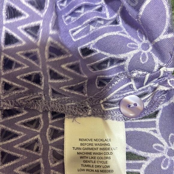 Alfred Dunner blouse top sheer geometric purple white slinky XL FiRM on PRICE - Picture 5 of 5